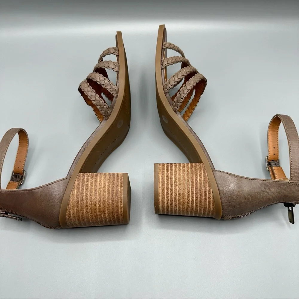 Lucky Brand Leather Ankle Strap Heeled Sandal Women’s Size 9M Brown